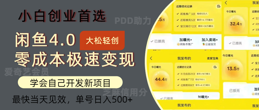 闲鱼0成本极速变现项目，多种变现方式，单号日入500+最新玩法-行行副业