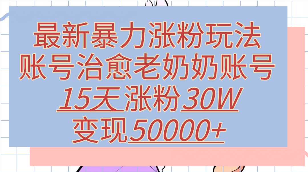 最新暴力涨粉玩法，治愈老奶奶账号，15天涨粉30W，变现50000+【揭秘】-行行副业