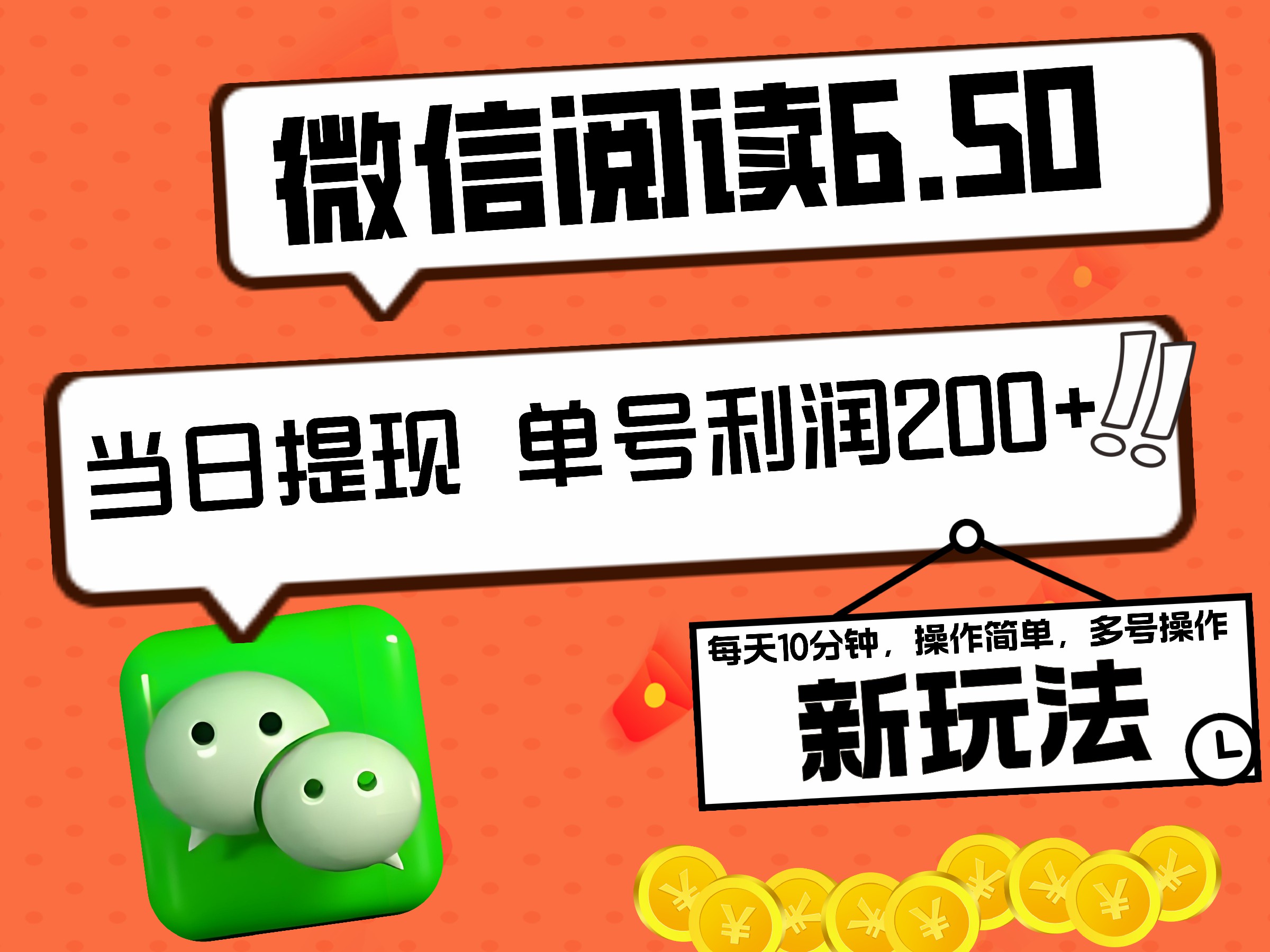 2024最新微信阅读6.50新玩法，5-10分钟 日利润200+，0成本当日提现，可矩阵多号操作-行行副业