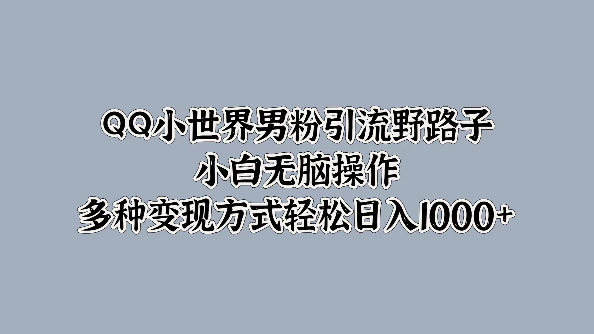 QQ小世界男粉引流野路子，小白无脑操作，多种变现方式轻松日入1000+-行行副业