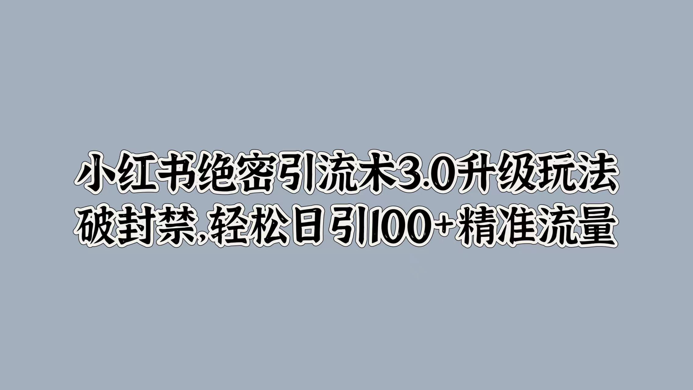 小红书绝密引流术3.0升级玩法，破封禁，轻松日引100+精准流量-行行副业