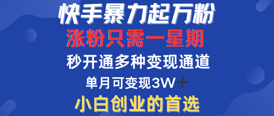 快手暴力起万粉，涨粉只需一星期！多种变现模式-行行副业