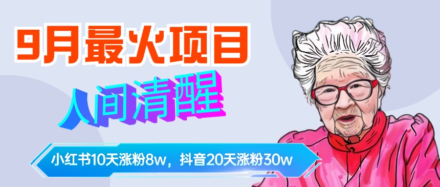 9月最火项目，人间清醒柒奶奶，10天小红薯涨粉8w+，单篇笔记报价1400.-行行副业