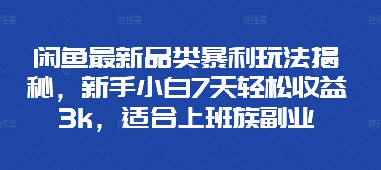闲鱼最新品类暴利玩法揭秘，新手小白7天轻松赚3000+，适合上班族副业-行行副业