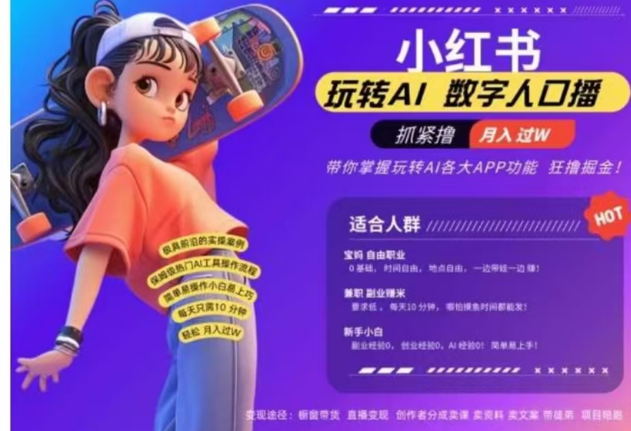 小红书数字人暴力起号，AI改写文案，流量火爆月入破W轻松拿捏，再也不用费劲录口播-行行副业