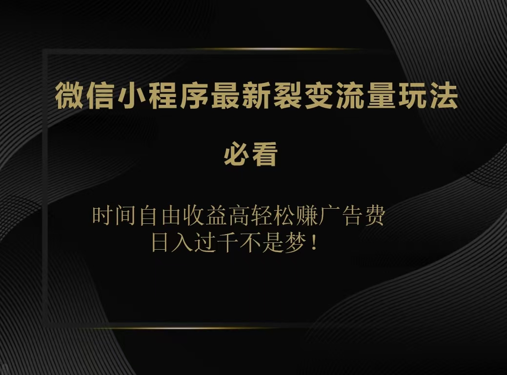 微信小程序最新裂变流量玩法，时间自由收益高轻松赚广告费，日入200-500+-行行副业