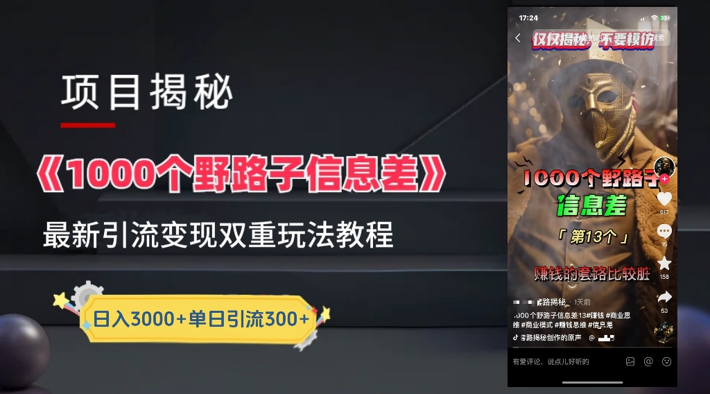 最新一千个野路子信息差玩法教程如何变现＋引流的玩法具体拆解！！！-行行副业
