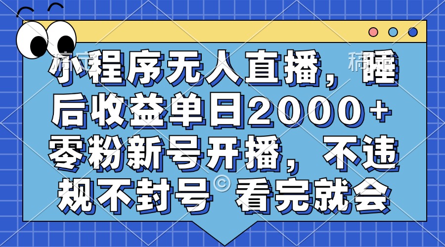 小程序无人直播，睡后收益单日2000+ 零粉新号开播，不违规不封号 看完就会-行行副业