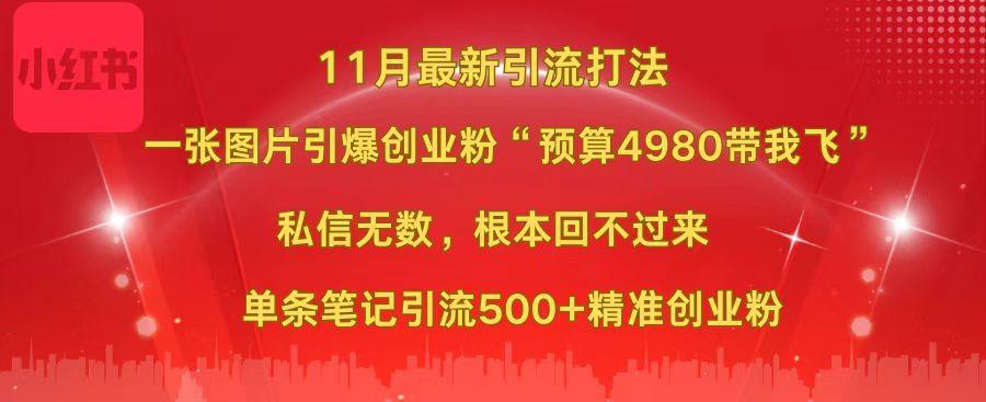 小红书11月最新图片打法，一张图片引爆创业粉“预算4980带我飞”，私信无数，根本回不过来，单条笔记引流500+精准创业粉-行行副业