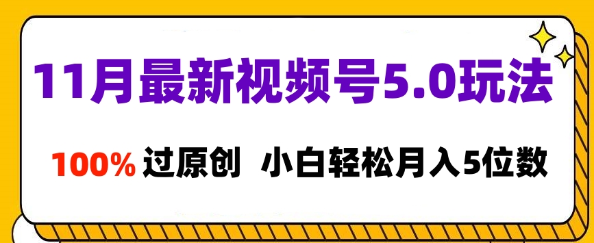 11月最新视频号5.0玩法，100%过原创，小白轻松月入5位数-行行副业