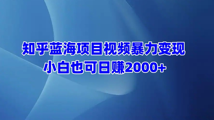 知乎蓝海项目视频暴力变现  小白也可日赚2000+-行行副业
