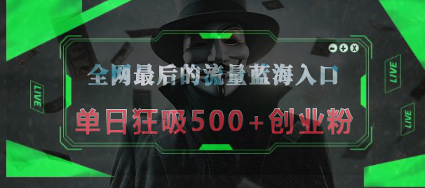 全网最后的流量蓝海入口，半小时引流50+创业粉，单日狂吸500+创业粉-行行副业
