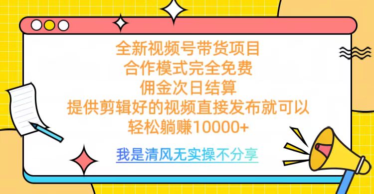 全网最新视频号带货，完全免费合作，佣金次日结算，轻松躺赚10000+-行行副业