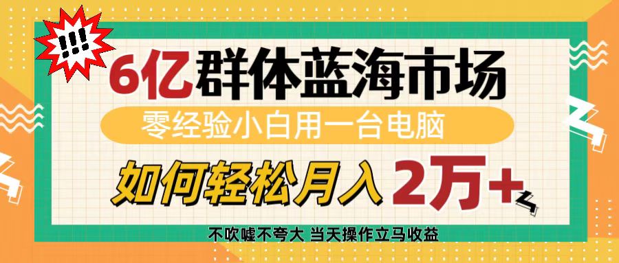 6亿群体蓝海市场，零经验小白用一台电脑，如何轻松月入2万+-行行副业