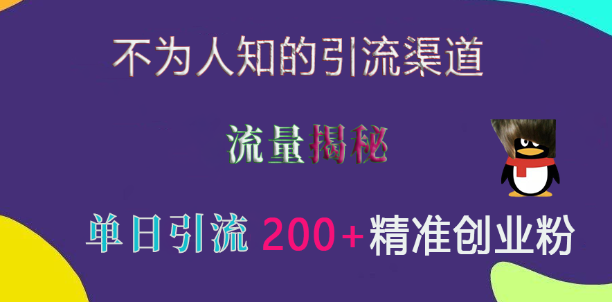 不为人知的引流渠道，流量揭秘，实测单日引流200+精准创业粉-行行副业