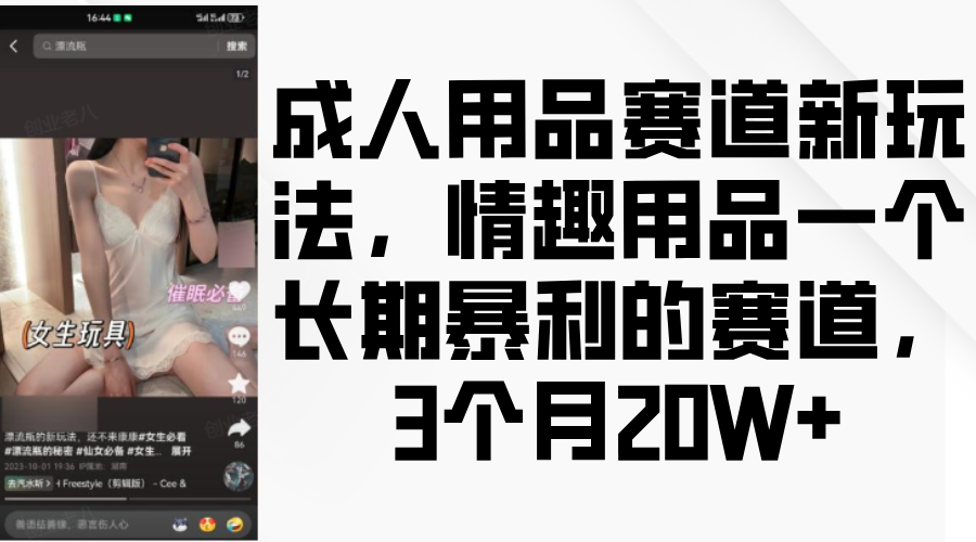 情趣用品一个长期暴利的赛道，成人用品赛道新玩法，3个月20W+-行行副业