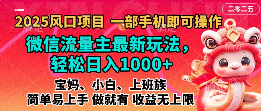 2025蓝海风口项目，微信流量主最新玩法，轻松日入1000+，简单易上手，做就有 收益无上限-行行副业