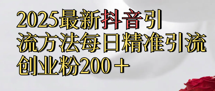 2025最新,抖音引流,方法每日精准引流创业粉300＋-行行副业