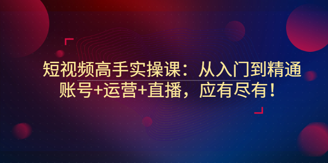 【副业项目3439期】短视频高手实操课：从入门到精通（怎样做短视频赚钱）-行行副业