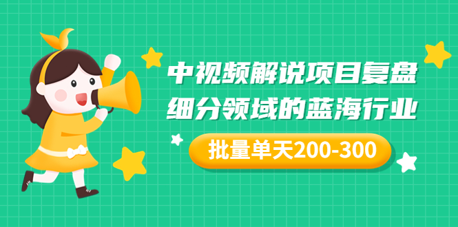 【副业项目3713期】中视频解说项目复盘：细分领域的蓝海行业，批量单天200-300收益-行行副业