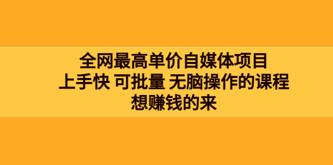 【副业项目3976期】全网最单高价自媒体项目：上手快 可批量 无脑操作的课程，想赚钱的来-行行副业