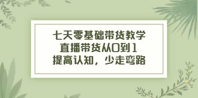 【副业项目4305期】七天零基础带货教学：直播带货从0到1，提高认知，少走弯路-行行副业