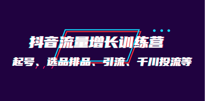 【副业项目4335期】月销1.6亿实操团队·抖音流量增长训练营：起号、选品排品、引流 千川投流等-行行副业