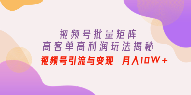 【副业项目4488期】视频号批量矩阵的高客单高利润玩法揭秘： 视频号引流与变现 月入10W+-行行副业