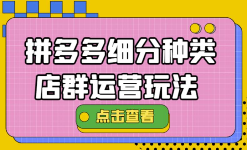 【副业项目4641期】拼多多细分种类店群运营玩法3.0，11月最新玩法，小白也可以操作-行行副业