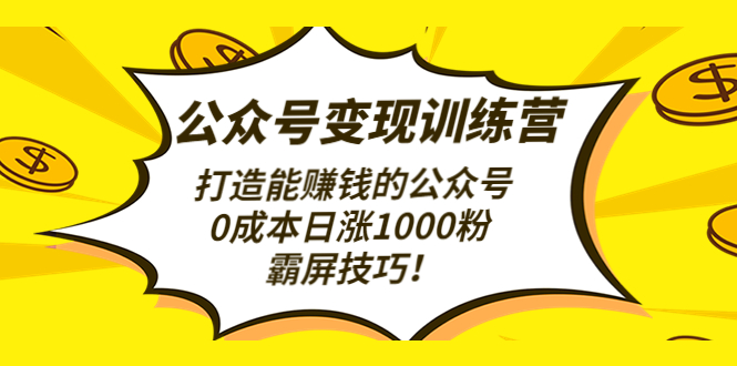 【副业项目4828期】公众号变现训练营（第3期）打造能赚钱的公众号，0成本日涨1000粉，霸屏技巧-行行副业