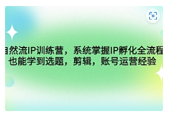【副业项目4920期】自然流IP训练营，系统掌握IP孵化全流程，也能学到选题，剪辑，账号运营经验-行行副业