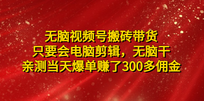 【副业项目5070期】无脑视频号搬砖带货，只要会电脑剪辑，无脑干，亲测当天爆单赚了300多佣金-行行副业