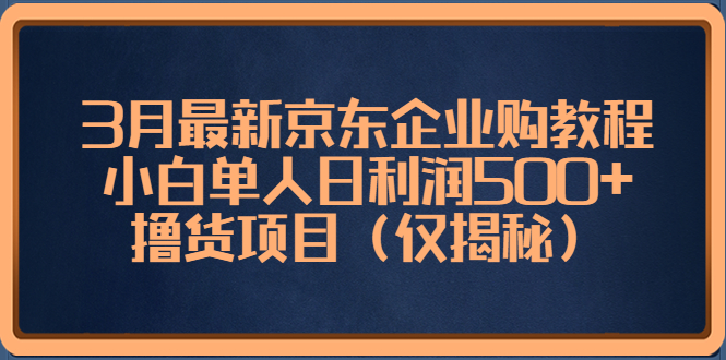 【副业项目5406期】3月最新京东企业购教程，小白单人日利润500+撸货项目（仅揭秘）-行行副业