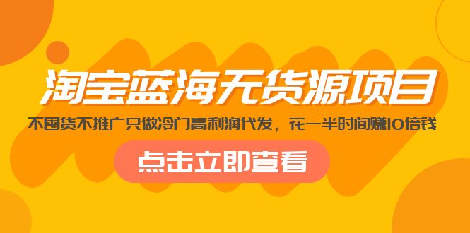 【副业项目5235期】淘宝蓝海无货源项目，不囤货不推广只做冷门高利润代发，花一半时间赚10倍钱-行行副业