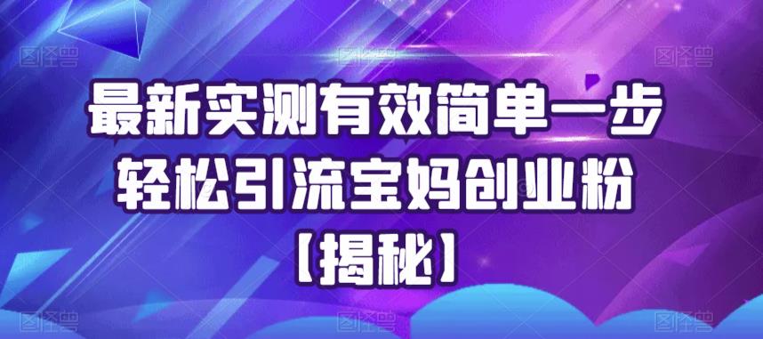 【副业项目6204期】最新实测有效简单一步轻松引流宝妈创业粉【揭秘】-行行副业