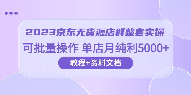 【副业项目6277期】2023京东-无货源店群整套实操 可批量操作 单店月纯利5000+63节课+资料文档-行行副业