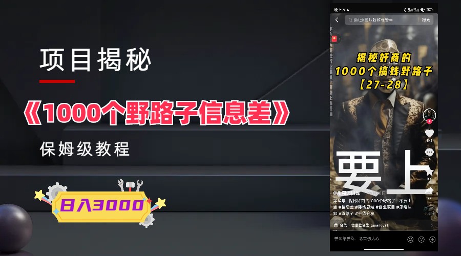 【副业项目6163期】1000个野路子信息差保姆式教程-单日变现3000+的玩法解密-行行副业