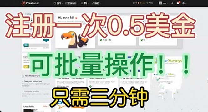 【副业项目6345期】国外项目注册一次0.5美金 只需三分钟无脑操作 可批量放大 小白工作室福利-行行副业