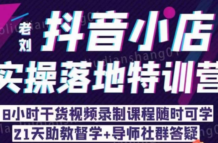 【副业项目6755期】老刘·抖店商品卡流量，​抖音小店实操落地特训营，8小时干货视频录制课程随时可学-行行副业