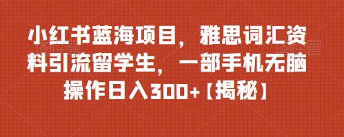 【副业项目6767期】小红书蓝海项目，雅思词汇资料引流留学生，一部手机无脑操作日入300+【揭秘】-行行副业