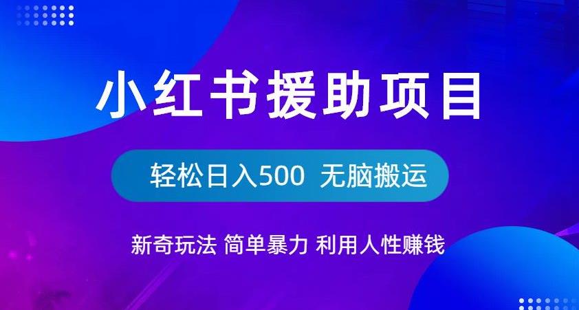 【副业项目6684期】小红书援助项目新奇玩法，简单暴力，无脑搬运轻松日入500【揭秘】-行行副业