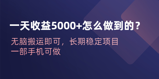 【副业项目6540期】一天收益5000+怎么做到的？无脑搬运即可，长期稳定项目，一部手机可做-行行副业