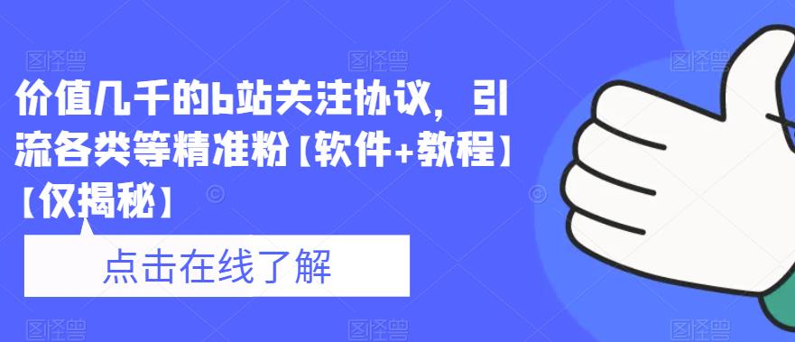 【副业项目6546期】价值几千的b站关注协议，引流各类等精准粉【软件+教程】-行行副业
