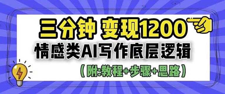 【副业项目6442期】情感类AI写作底层逻辑，3分钟掌握变现技巧（附：详细教程及步骤+独家资料）【揭秘】-行行副业