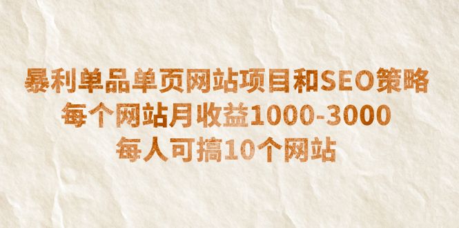 【副业项目6633期】暴利单品单页网站项目和SEO策略 每个网站月收益1000-3000 每人可搞10个-行行副业