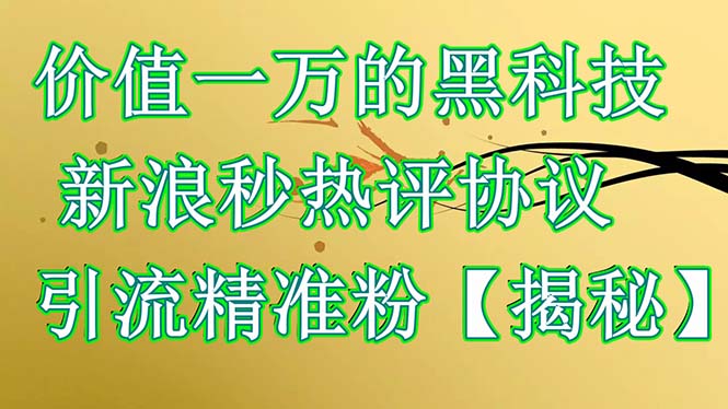 【副业项目6457期】价值一万的黑科技 新浪秒热评协议 引流精准粉【揭秘】-行行副业