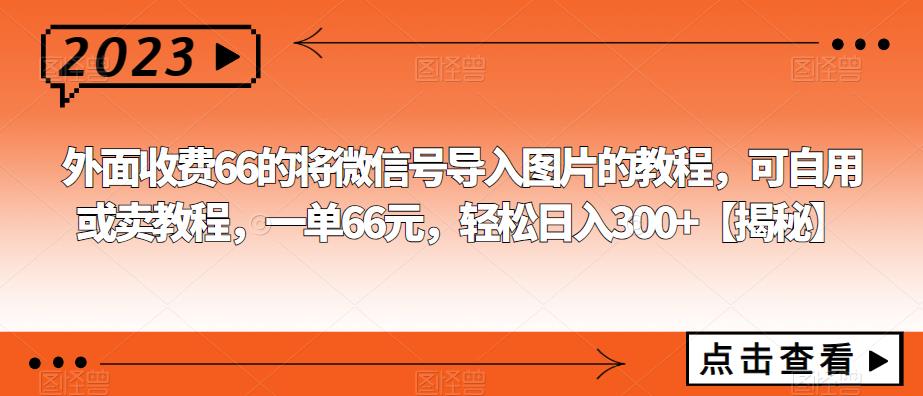 【副业项目6459期】外面收费66的将微信号导入图片的教程，可自用或卖教程，一单66元，轻松日入300+-行行副业