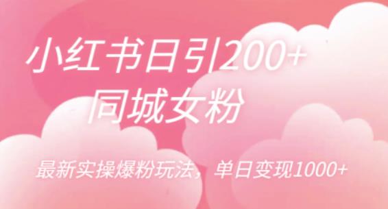 【副业项目6596期】小红书日引200+同城女粉，最新实操爆粉玩法，单日变现1000+-行行副业