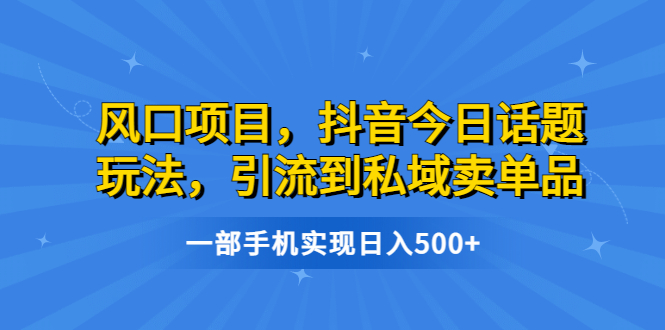 【副业项目6791期】风口项目，抖音今日话题玩法，引流到私域卖单品，一部手机实现日入500+-行行副业