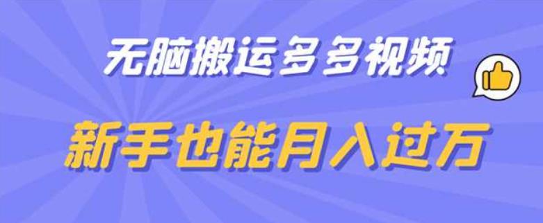 【副业项目6853期】无脑搬运多多视频，新手也能月入过万【揭秘】-行行副业